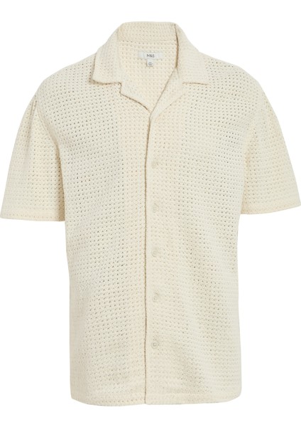 Saf Pamuklu Kroşe Desenli Gömlek