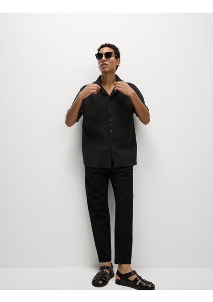 Saf Pamuklu Kroşe Desenli Gömlek