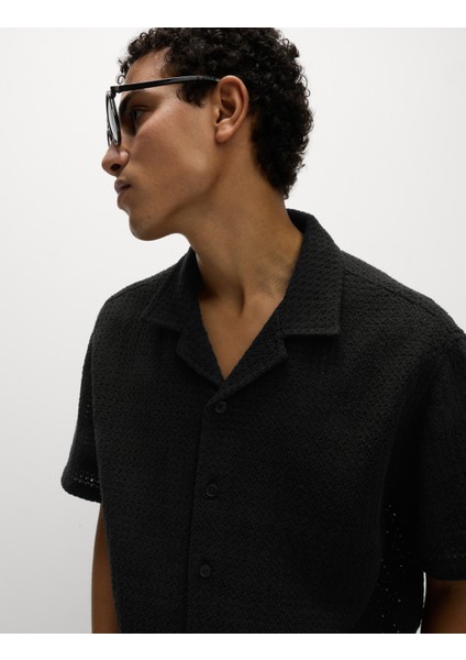 Saf Pamuklu Kroşe Desenli Gömlek