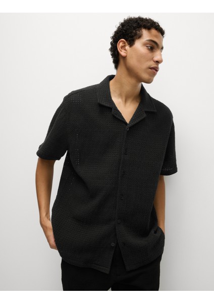 Saf Pamuklu Kroşe Desenli Gömlek