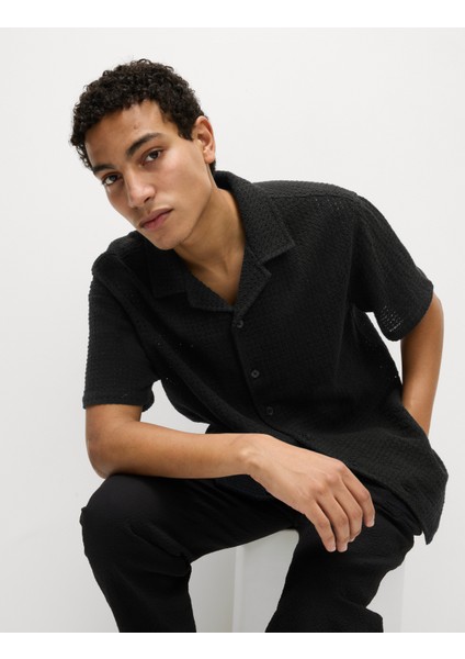 Saf Pamuklu Kroşe Desenli Gömlek