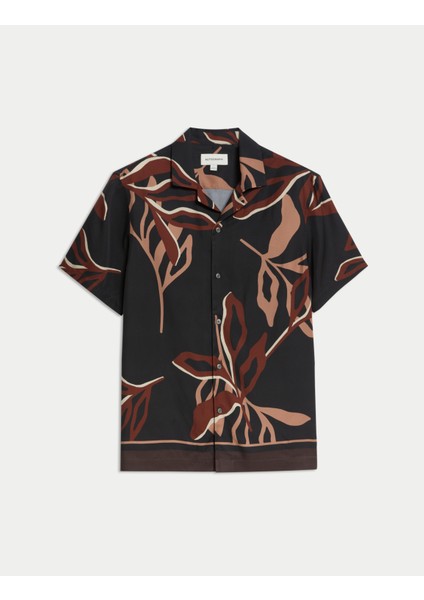 Regular Fit Çiçek Desenli Kısa Kollu Gömlek