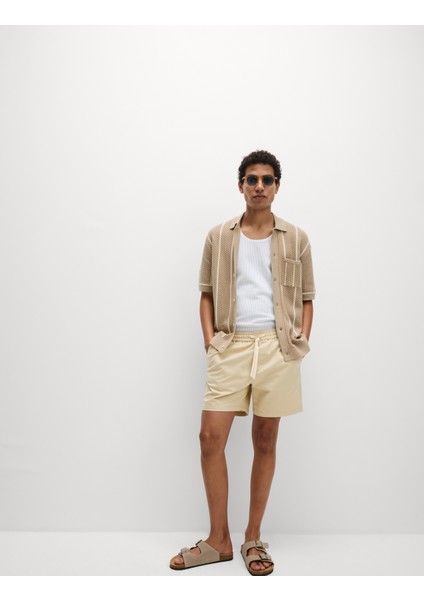 Saf Pamuklu Beli Lastikli Kısa Şort