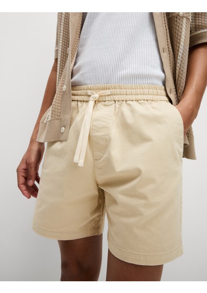 Saf Pamuklu Beli Lastikli Kısa Şort