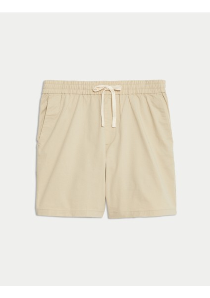 Saf Pamuklu Beli Lastikli Kısa Şort