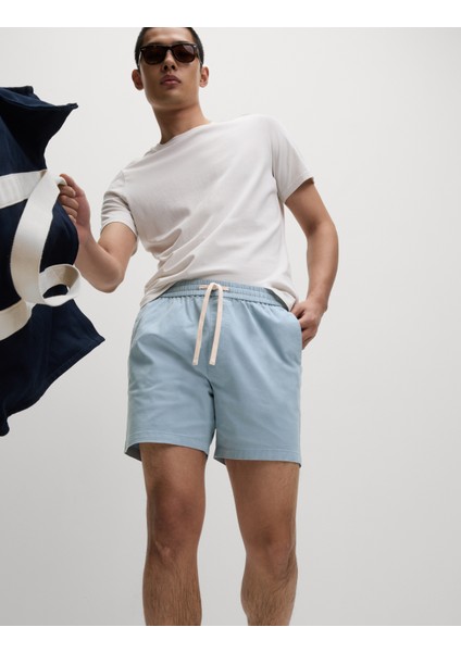 Saf Pamuklu Beli Lastikli Kısa Şort