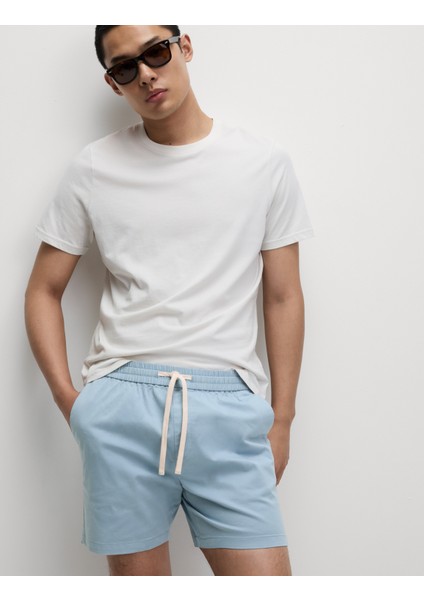 Saf Pamuklu Beli Lastikli Kısa Şort