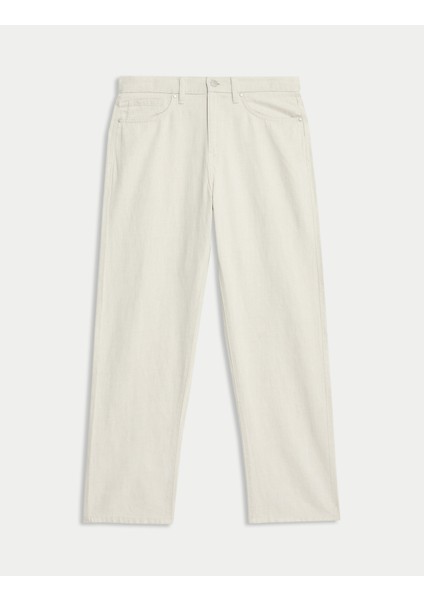 Keten Karışımlı Geniş Paça Jean Pantolon