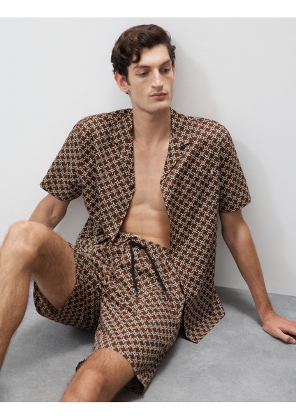 Pamuk Karışımlı Geometrik Desenli Pijama Şortu