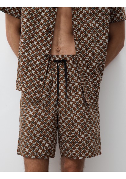 Pamuk Karışımlı Geometrik Desenli Pijama Şortu