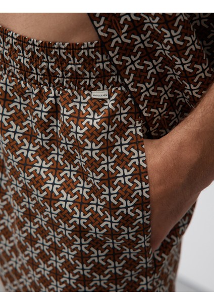 Pamuk Karışımlı Geometrik Desenli Pijama Şortu