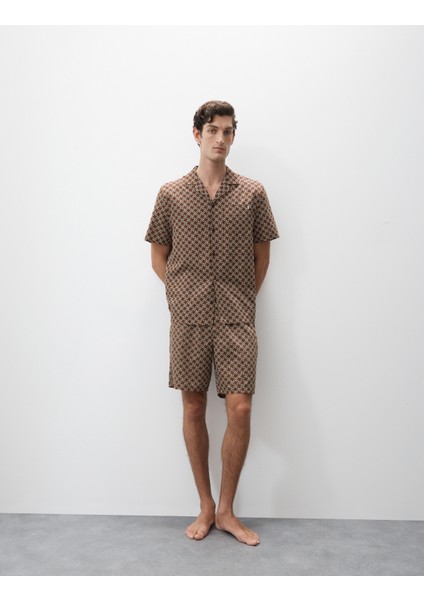 Pamuk Karışımlı Geometrik Desenli Pijama Şortu