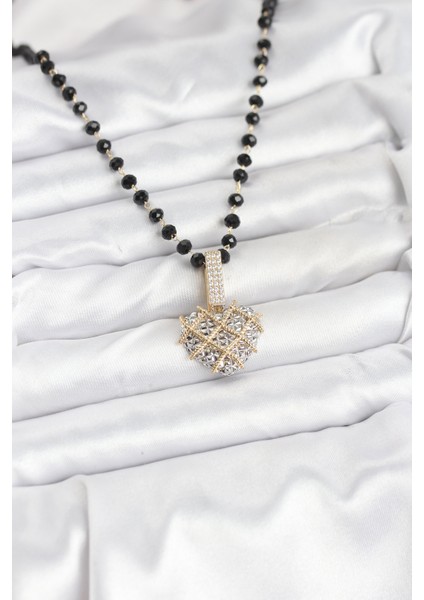 Zincir Kristal Boncuklu Kalpli Kadın Kolye - EBJ250920W37827 fiyatları