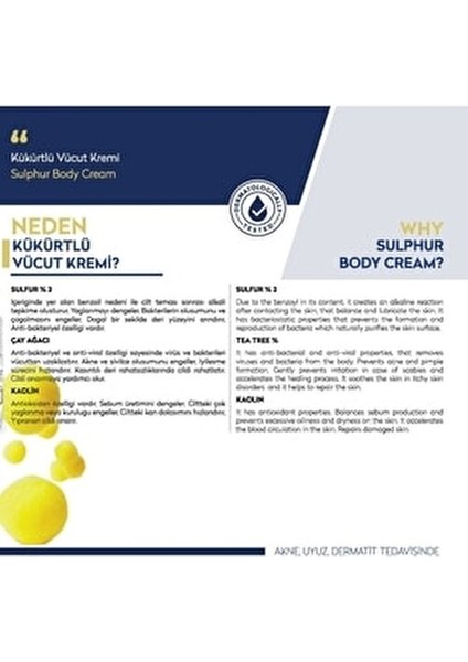 Kükürtlü Vücut Kremi 150 ml Akneye Meyilli Ciltler İçin Unisex Nemlendirici fırsatları