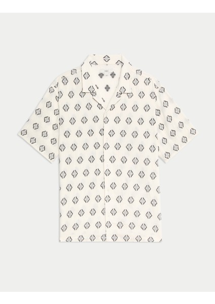 Saf Pamuklu Geometrik Desenli Gömlek