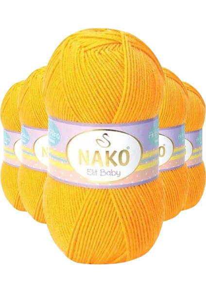 5 Adet Elite Baby El Örgü İpi Tüylenmeyen Bebek Yünü Koyu Sarı 4674
