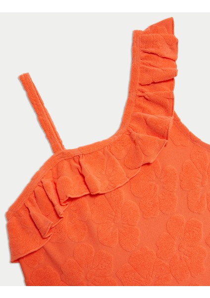 Fırfırlı Çiçek Desenli Dokulu Mayo (6-16 Yaş)