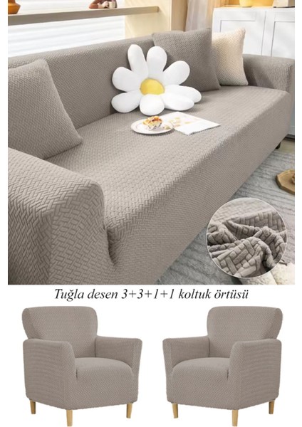 Jakarlı Tuğla Desen 3311 Koltuk Örtüsü Çekyat Kanepe Kılıfı Lastikli Kayma Yapmayan