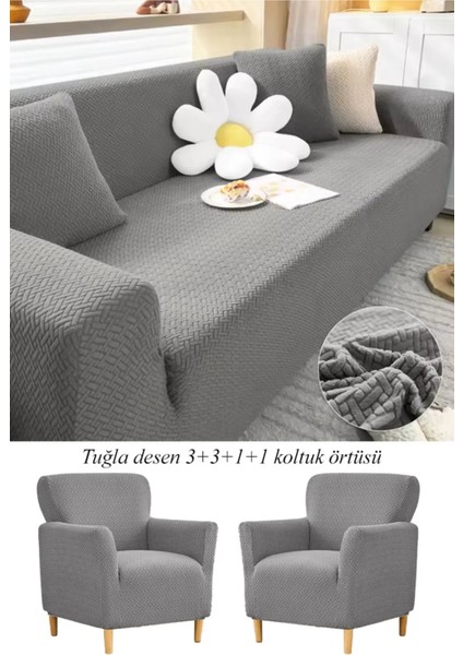 Jakarlı Tuğla Desen 3311 Koltuk Örtüsü Çekyat Kanepe Kılıfı Lastikli Kayma Yapmayan