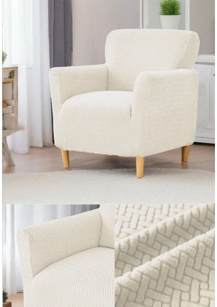 Jakarlı Tuğla Desen Koltuk Örtüsü Çekyat Kanepe Kılıfı, Berjer Kılıfı Lastikli Kayma Yapmayan Tekli