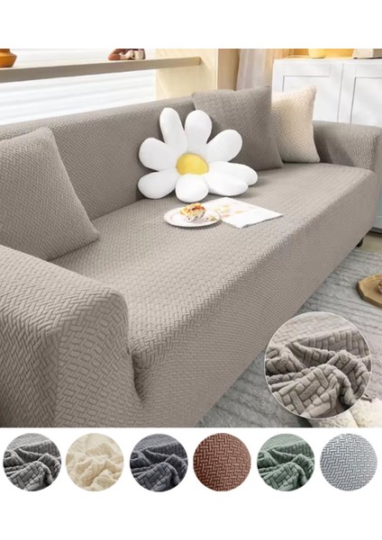 Jakarlı Tuğla Desen Koltuk Örtüsü Çekyat Kanepe Kılıfı Lastikli Kayma Yapmayan 3 Kişilik