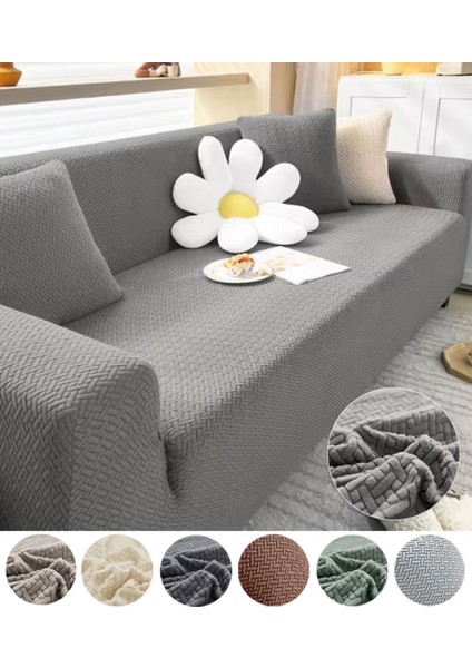 Jakarlı Tuğla Desen Koltuk Örtüsü Çekyat Kanepe Kılıfı Lastikli Kayma Yapmayan 3 Kişilik