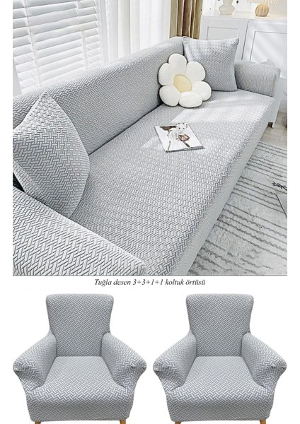 Jakarlı Tuğla Desen 3311 Koltuk Örtüsü Çekyat Kanepe Kılıfı Lastikli Kayma Yapmayan