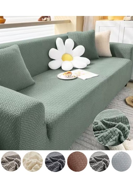 Jakarlı Tuğla Desen Koltuk Örtüsü Çekyat Kanepe Kılıfı Lastikli Kayma Yapmayan 3 Kişilik