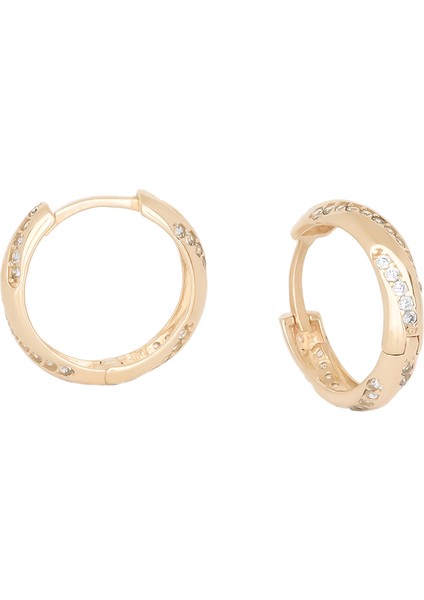 Taşlı Halka Küpe 14 Ayar Altın