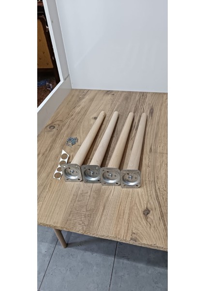 38 cm Ham Ahşap Konik Ayak Seti (4 Adet) | Masa, Sandalye, Sehpa ve Mobilya Ayağı | Montaj Aparatları Dahil