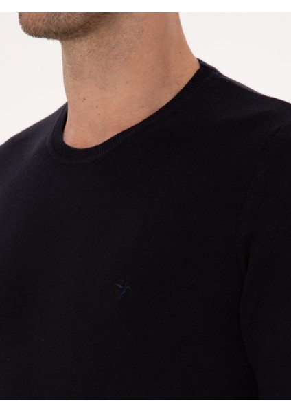 Erkek Lacivert Slim Fit Pamuk Karışımlı Bisiklet Yaka Basic Triko Kazak 50318620-VR033