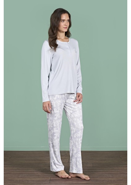 Kadın Büyük Beden Gri Renk Uzun Kollu Düğmeli Pijama Takımı C9T6N91 modelleri