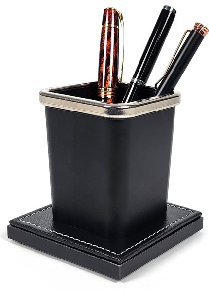 PR4255 Lüks Krom Detaylı Ahşap Tabanlı Masaüstü Ofis Kalemlik