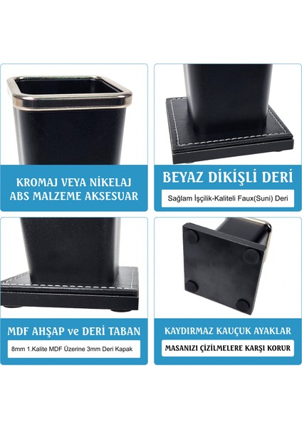 PR4255 Lüks Krom Detaylı Ahşap Tabanlı Masaüstü Ofis Kalemlik fiyatları