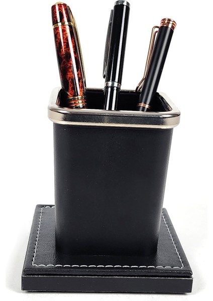 PR4255 Lüks Krom Detaylı Ahşap Tabanlı Masaüstü Ofis Kalemlik indirimleri