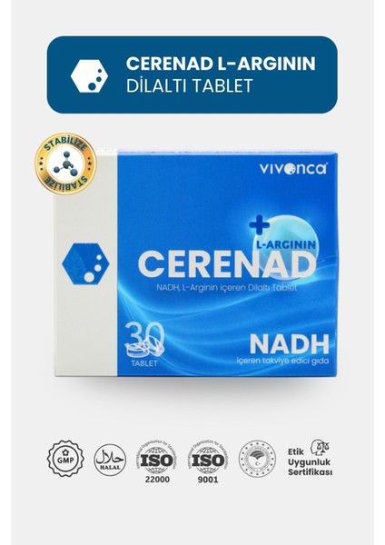 + L-Argının Dilaltı Tablet Nadh ve L-Arjinin İçeren Takviye Edici Gıda