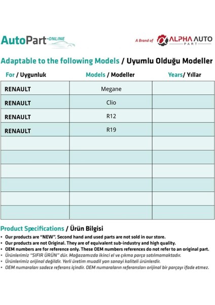 Renault Megane, Clio, R12, R19 Için Vites Ara Burcu- 10 Adet fiyatları