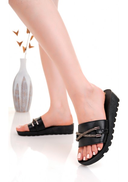 Kadın Günlük Terlik Siyah Şık Misafir Ev Dışarı Terliği