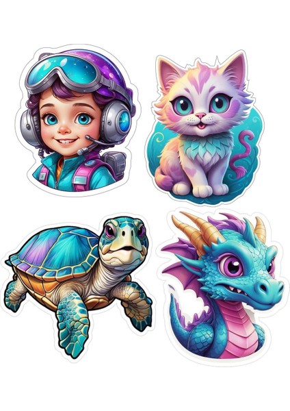 4 Adet 10X10 cm Sticker Çocuk Etiket Seti V2