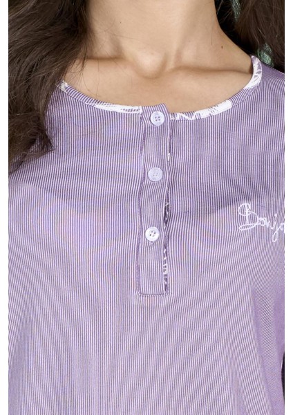 Kadın Büyük Beden Mor Renk Uzun Kollu Düğmeli Pijama Takımı C9T6N91 indirimleri