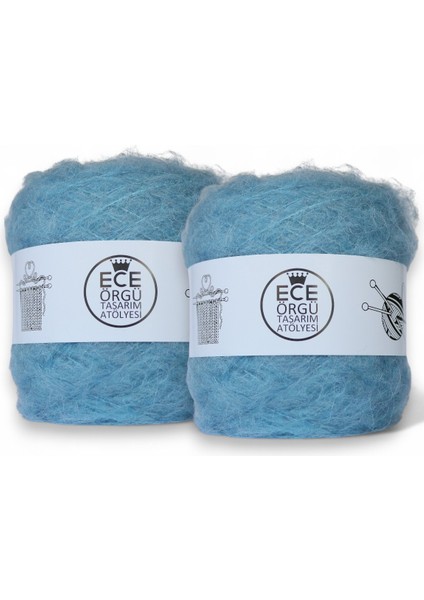 Mavi Renkli, Bol Tüylü, Ince Moher Örgü Ipi (200 Gr.)