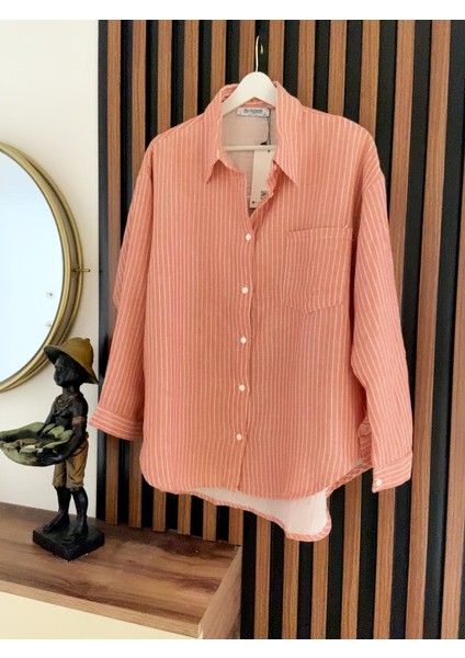 Ince Çizgili Müslin Kumaş Gömlek
