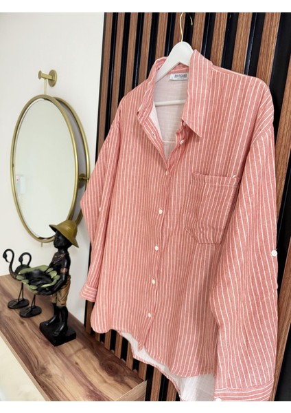 Ince Çizgili Müslin Kumaş Gömlek