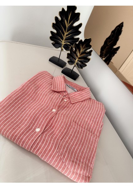 Ince Çizgili Müslin Kumaş Gömlek