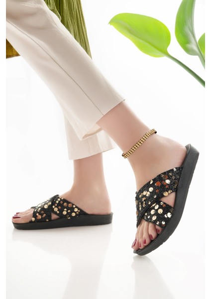 Kadın Günlük Terlik Siyah Şık Misafir Ev Dışarı Terliği