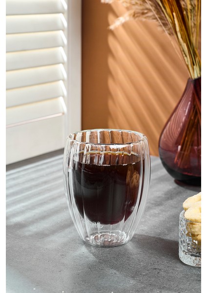 Stripe Çift Cidarlı Bardak - Şeffaf - 350 ml