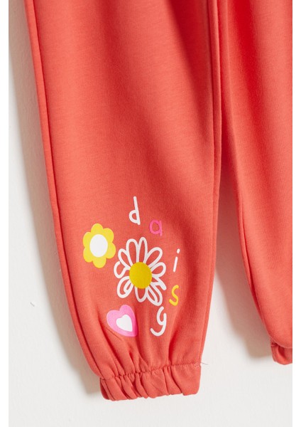 Kız Çocuk Paçası Çiçek Baskılı 2li Eşofman Altı Siyah-Turuncu 18389 fırsatları