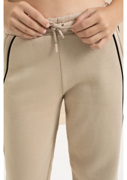 Bej Yanları Şeritli Geniş Paça Kız Çocuk Şardonlu Eşofman Altı 21468 modelleri