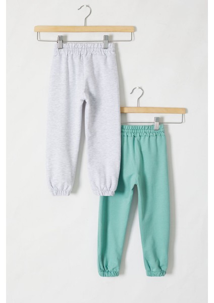 Kız Çocuk Papatya Baskılı Beli Lastikli 2'li Eşofman Altı Gri-Yeşil 18395 indirimleri