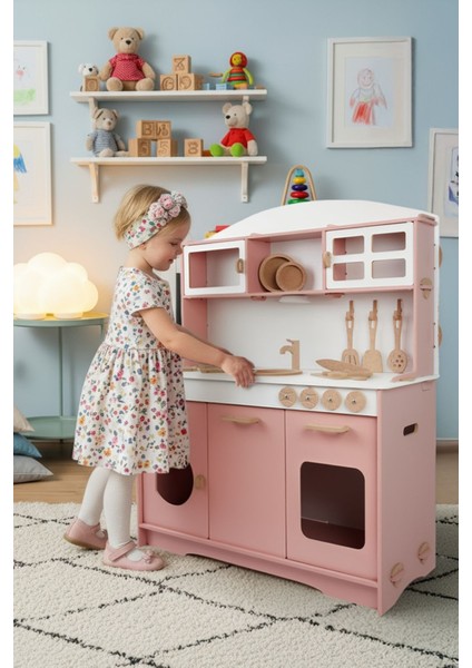 Ahşap Oyuncak Çocuk Büyük Mutfak Seti LED Hediyeli